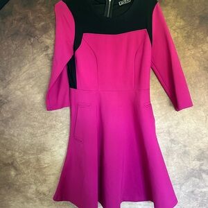 Pink Fit and Flare Dress 3/4 Sleeve Crew Neck medium